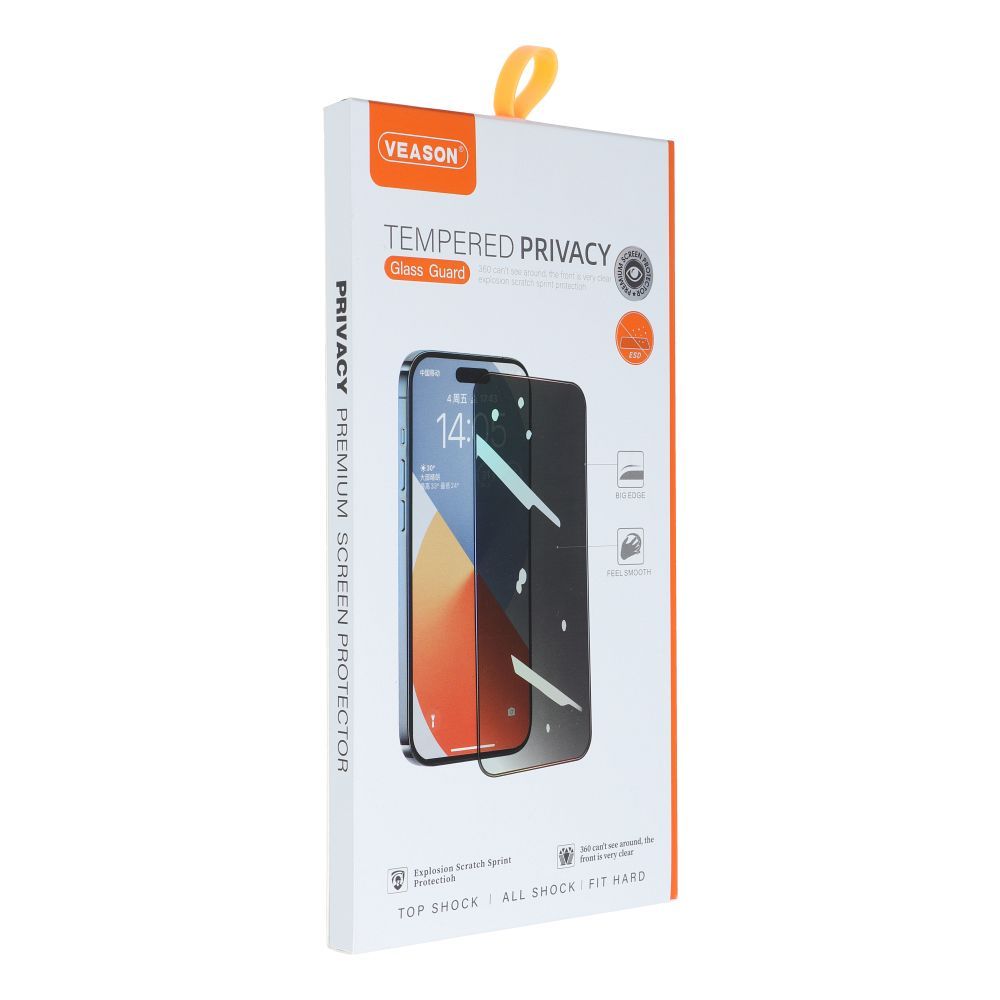Zaštitna folija za ekran Privacy Veason za Apple iPhone 15, Kaljeno staklo, Pun ljepilo, 6D