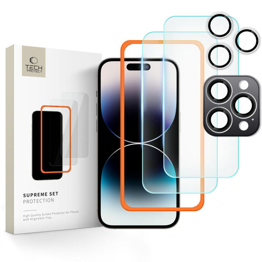 Zaštitna folija za ekran i stražnju kameru Tech-Protect Supreme za Apple iPhone 16 Pro, Kaljeno staklo, Full Glue