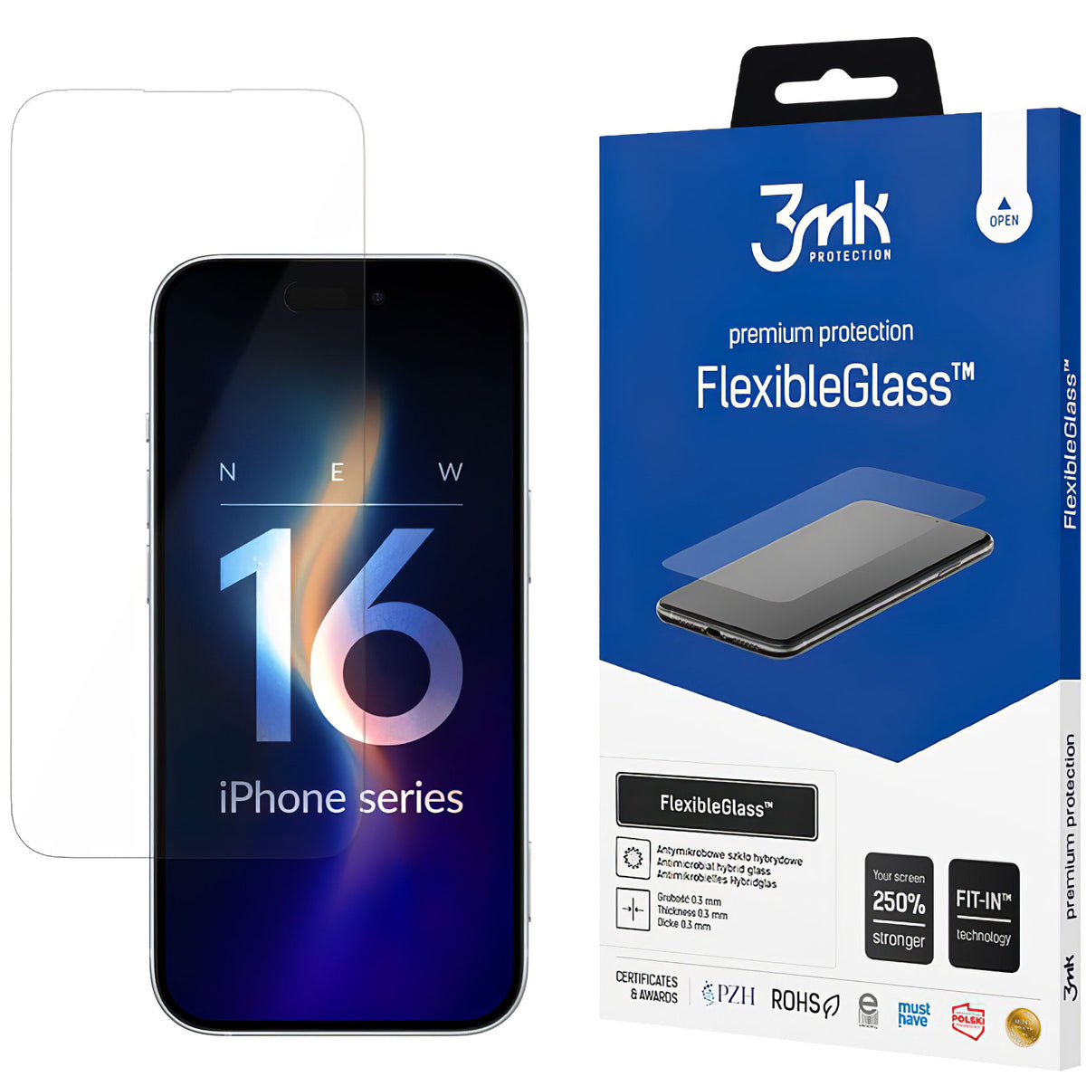 Zaštitna folija za ekran 3MK FlexibleGlass za Apple iPhone 16, Fleksibilno staklo, Full Glue