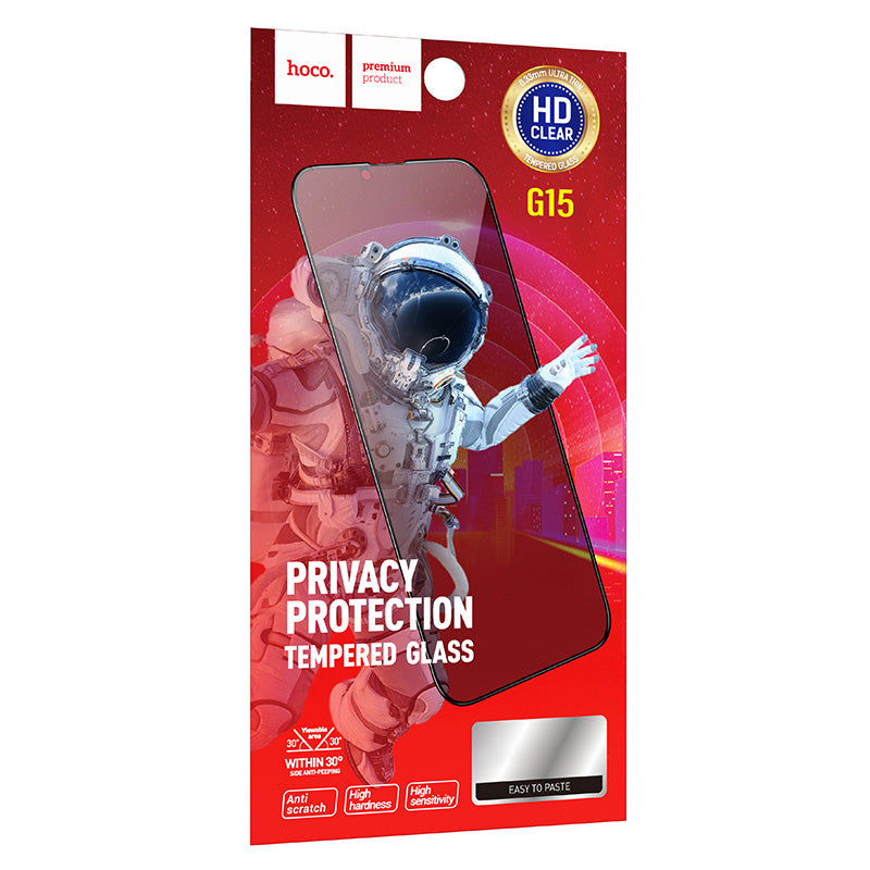 Zaštitna folija za ekran Privacy HOCO G15 za Apple iPhone 16 Pro, Kaljeno staklo, Full Glue, 5D