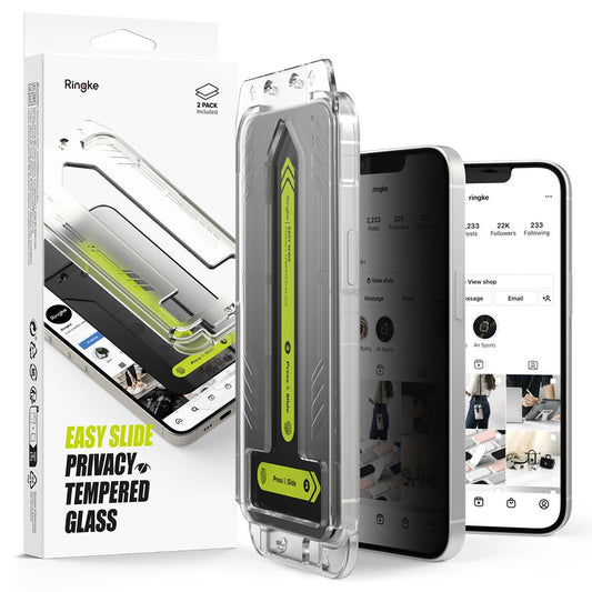 Zaštitna folija za ekran Privacy Ringke Easy Slide za Apple iPhone 16e / 14 / 13 Pro / 13, Kaljeno staklo, Full Glue, Set 2 komada