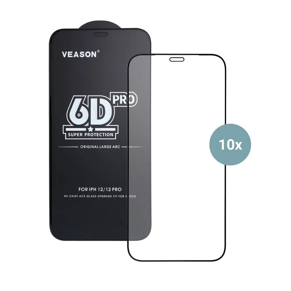 Zaštitna folija za ekran Veason PRO za Apple iPhone 17 Pro, Kaljeno staklo, Full Glue, Set 10 komada, 6D, Crna