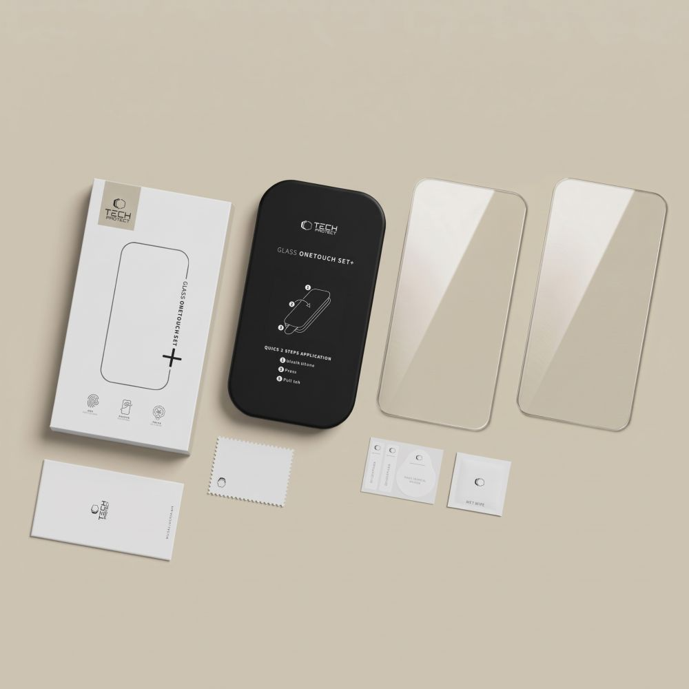 Zaštitna folija za ekran Tech-Protect OneTouch za Apple iPhone 18 Pro Max / 17 Pro Max, Kaljeno staklo, Full Glue, Set 2 komada, Prozirna