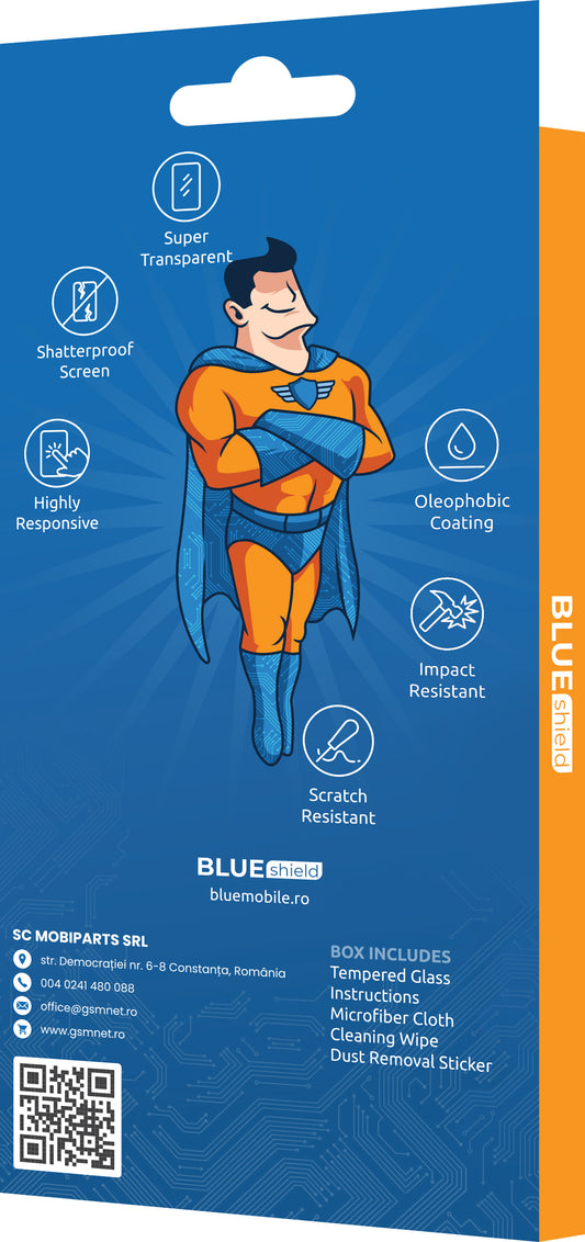 Zaštitna folija Blue Shield za ekran Motorola Moto G54 Power Edition / G14 / G54 / G73, Kaljeno staklo, Pun ljepilo, Prijateljski za upotrebu s maskom, Crna