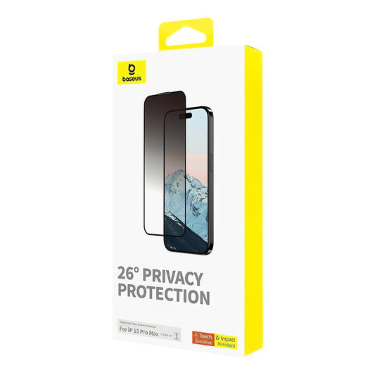 Zaštitna folija za ekran Privacy Baseus Diamond za Apple iPhone 15 Pro Max, Kaljeno staklo, Pun ljepilo P60057405203-03