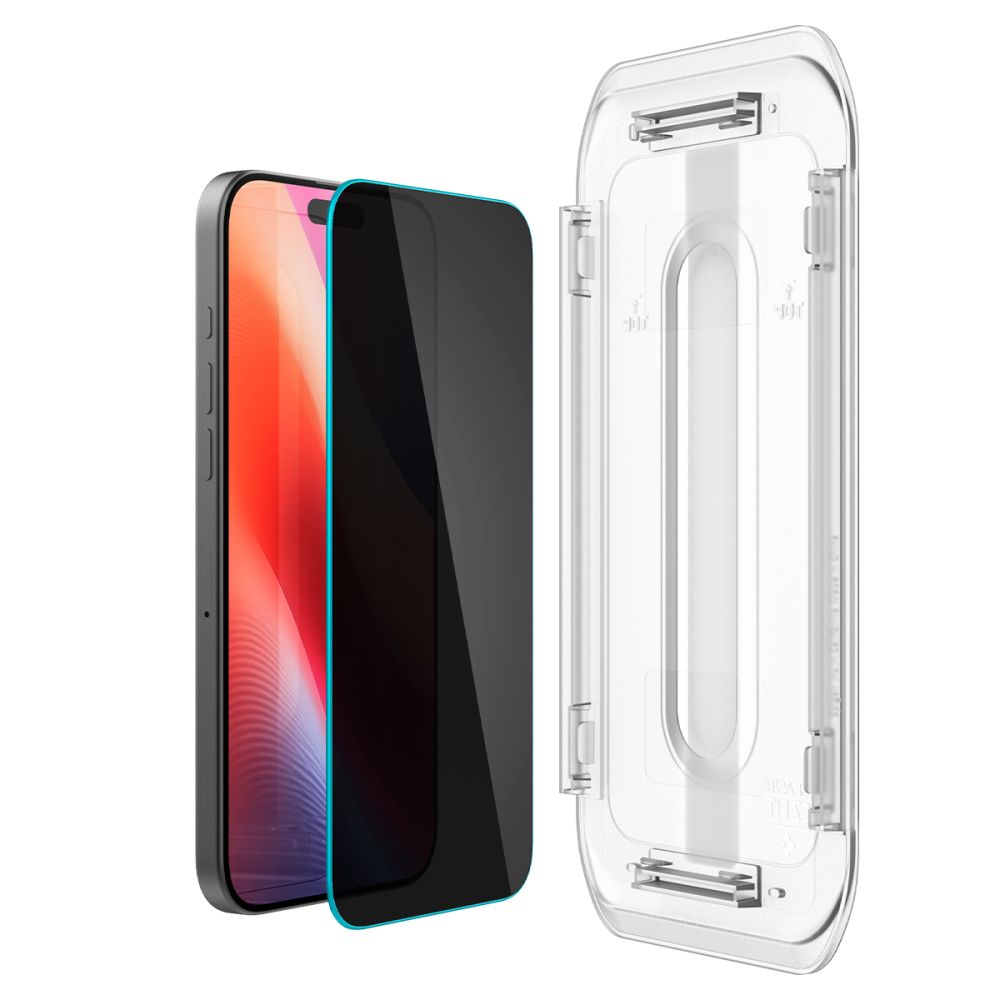 Zaštitna folija za ekran Privacy Spigen EZ FIT za Apple iPhone 16 Pro Max, Kaljeno staklo, Pun ljepilo, 2.5D AGL07908