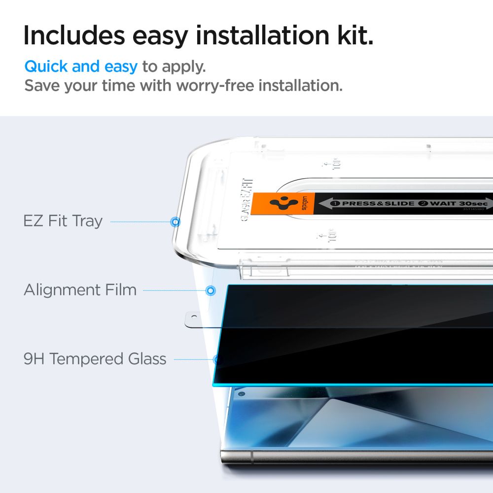 Zaštitna folija za ekran Privacy Spigen EZ FIT za Samsung Galaxy S24 Ultra S928, Kaljeno staklo, Pun ljepilo, Set od 2 komada