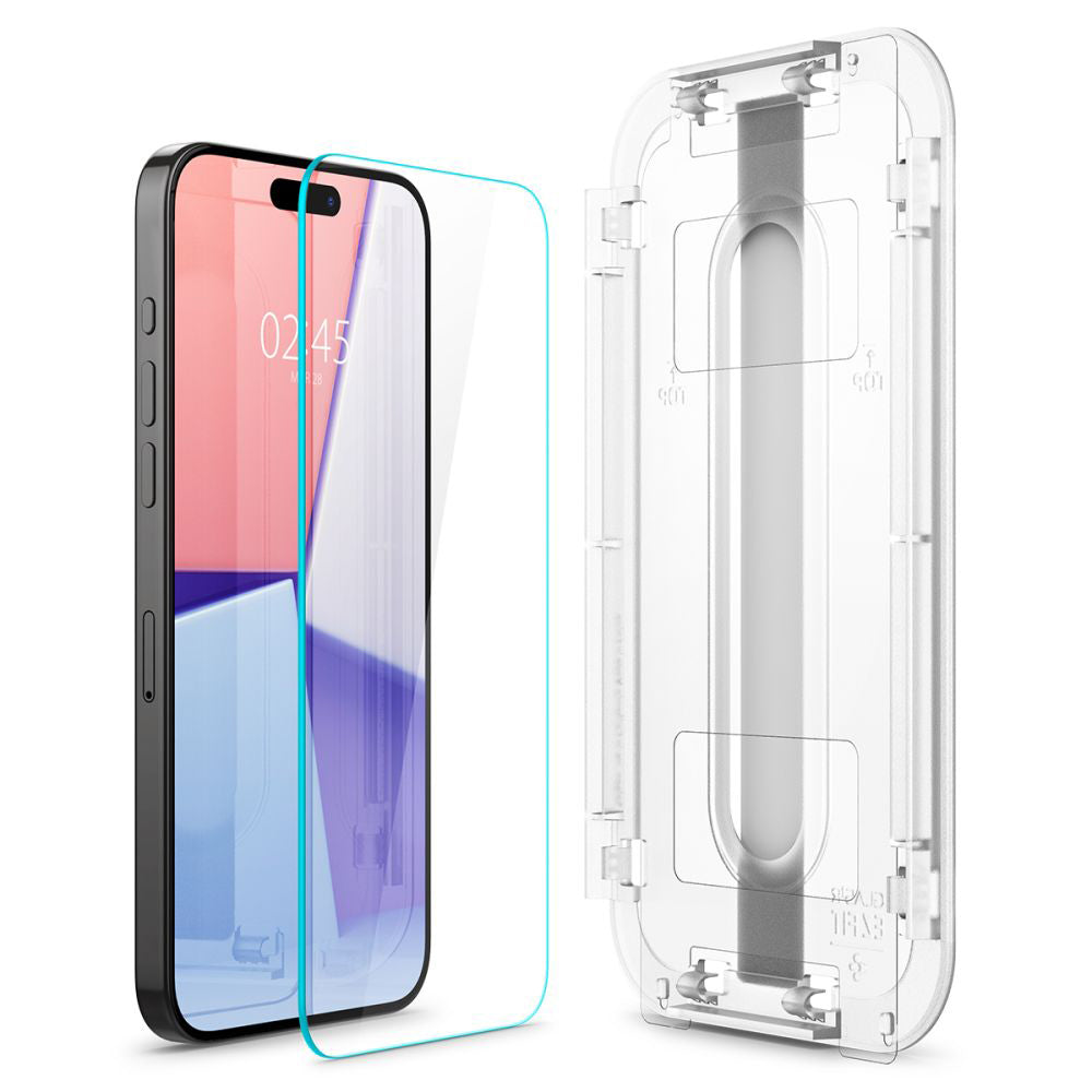 Zaštitna folija za ekran Spigen GlastR EZ FIT za Apple iPhone 15 Pro, Kaljeno staklo, Full Glue, Set 2 komada AGL06892