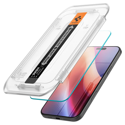 Zaštitna folija za ekran Spigen EZ FIT za Apple iPhone 16 Pro, Kaljeno staklo, Pun ljepilo AGL07935