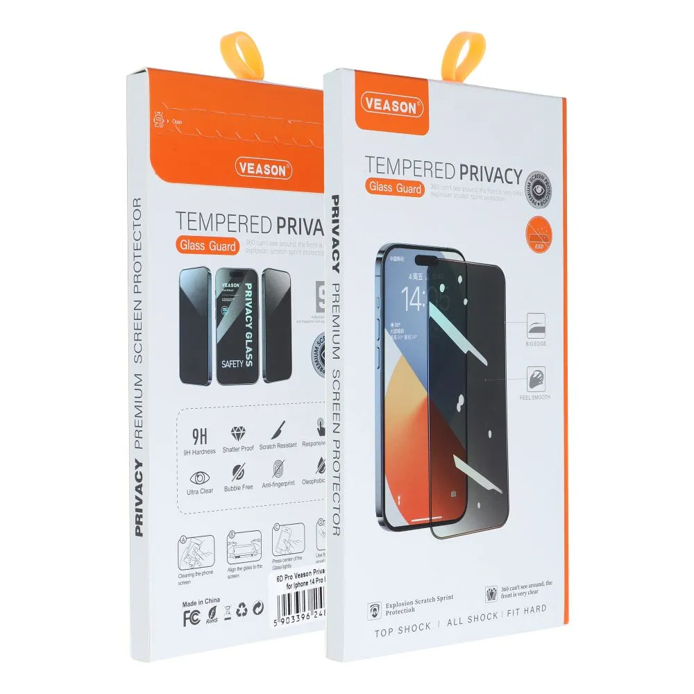 Zaštitna folija za ekran Privacy Veason za Apple iPhone 12 / 12 Pro, Kaljeno staklo, Full Glue, 6D