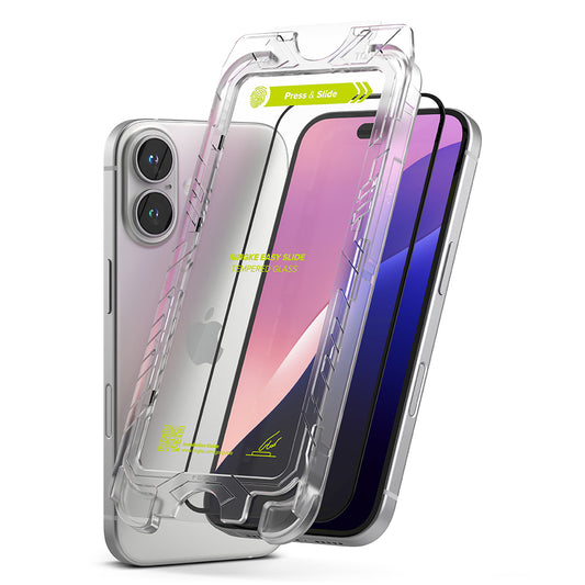 Zaštitna folija za ekran Ringke Easy Slide za Apple iPhone 16 / 15, Kaljeno staklo, Pun ljepilo, Set od 2 komada, Crna