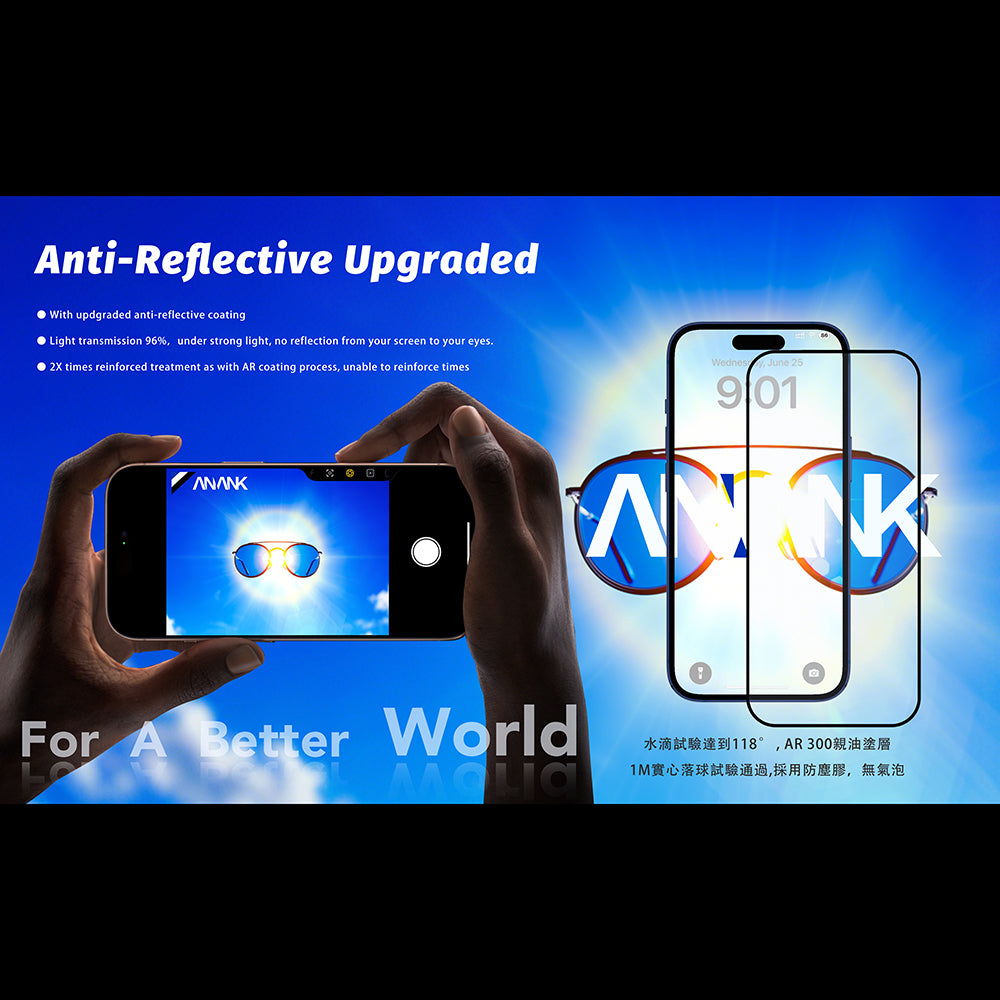 Zaštitna folija za ekran Anank Anti Reflection za Apple iPhone 17 Pro, Kaljeno staklo, Full Glue, 2.5D, Crna