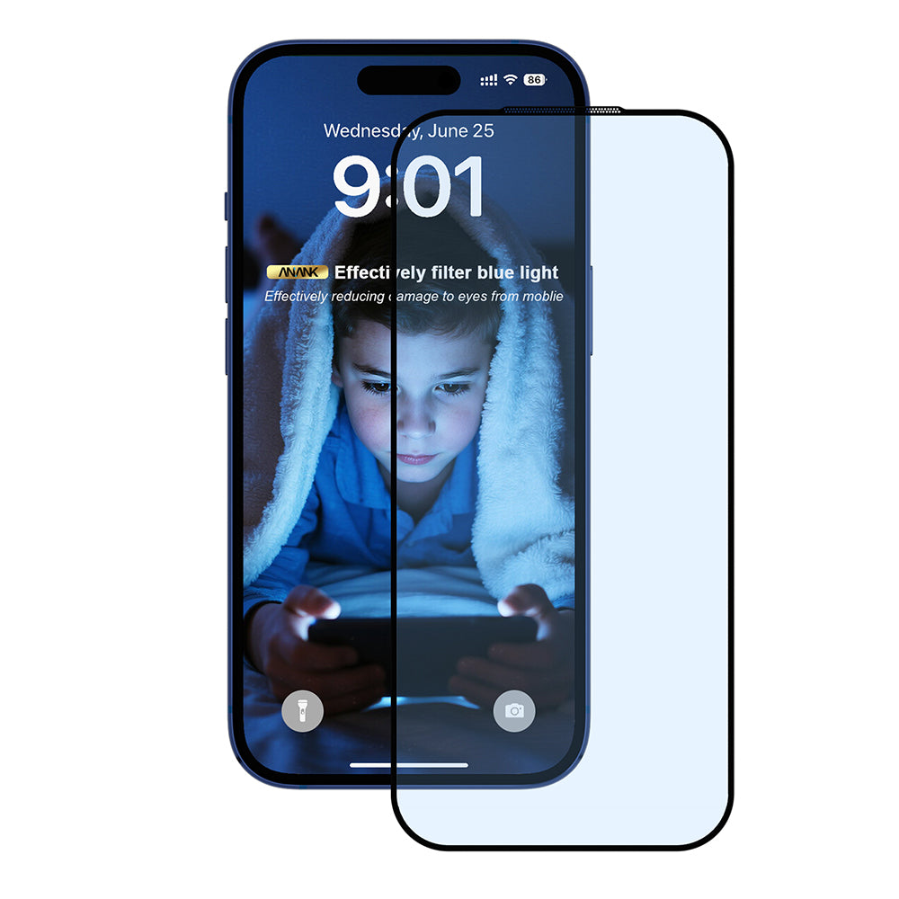 Zaštitna folija za ekran Anti Blue Light Anank 5X Reinforced za Apple iPhone 17, Kaljeno staklo, Full Glue, 2.5D, Crna