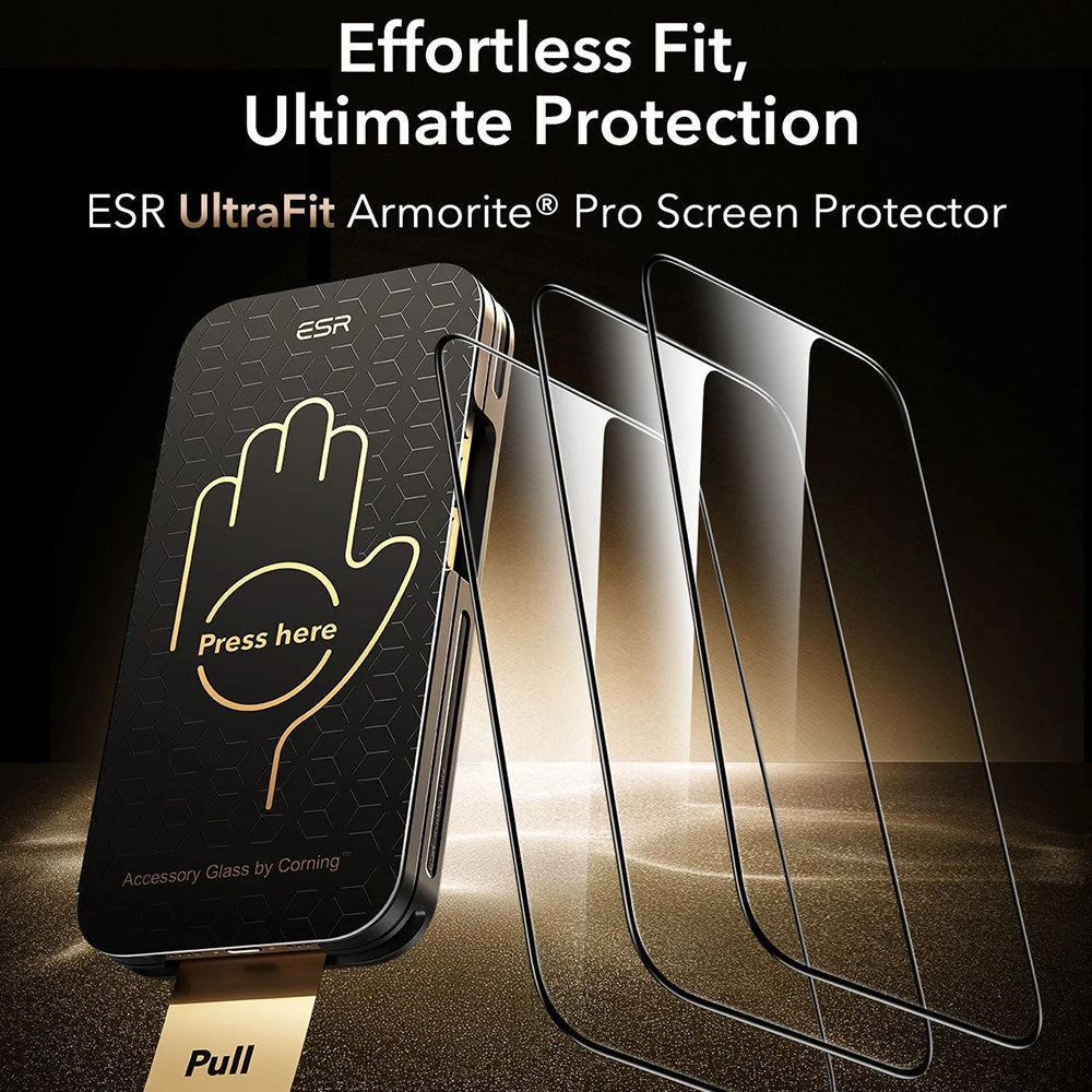 Zaštitna folija za ekran ESR Corning UltraFit za Apple iPhone 18 Pro Max / 17 Pro Max, Kaljeno staklo, Full Glue, Set od 3 komada, Crna