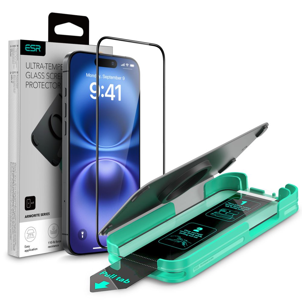 Zaštitna folija za ekran ESR Armorite za Apple iPhone 16 Plus / 15 Plus, Kaljeno staklo, Full Glue, Crna