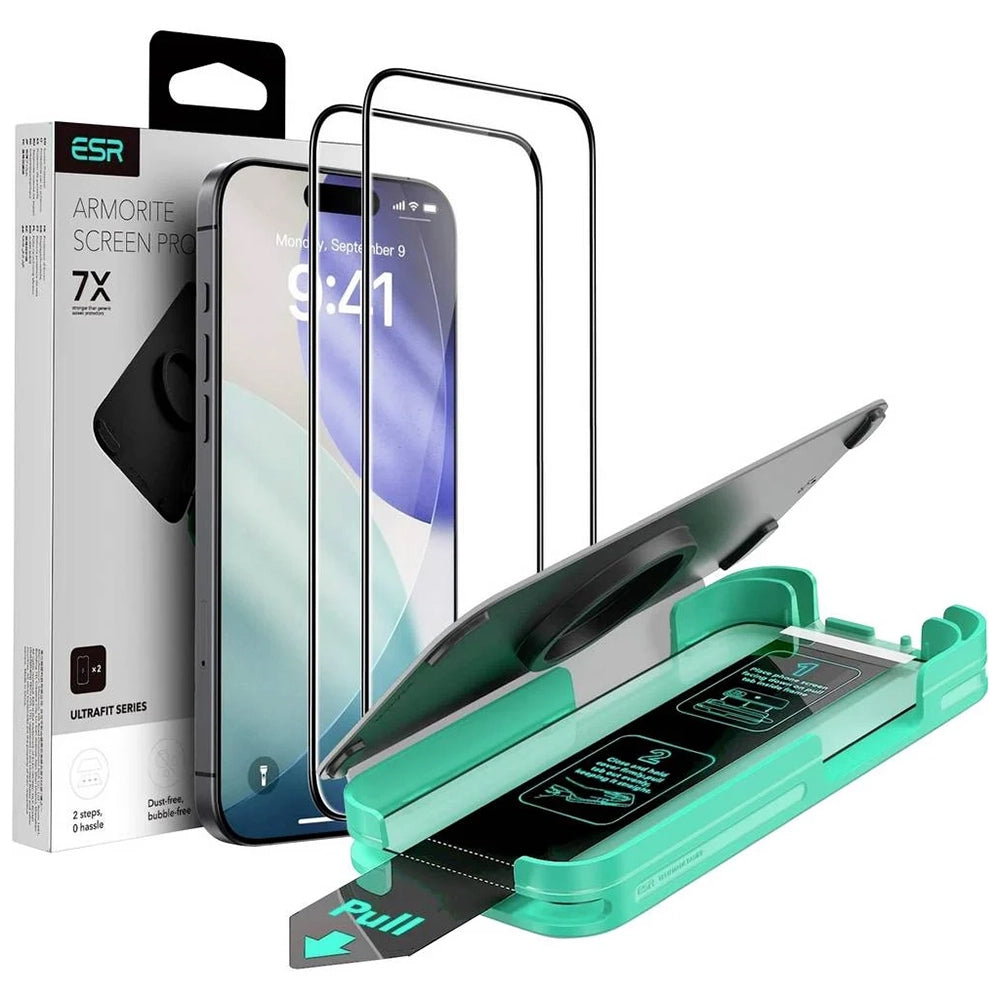Zaštitna folija za ekran ESR Armorite UltraFit za Apple iPhone 18 Pro Max / 17 Pro Max, Kaljeno staklo, Full Glue, Set od 2 komada, Crna