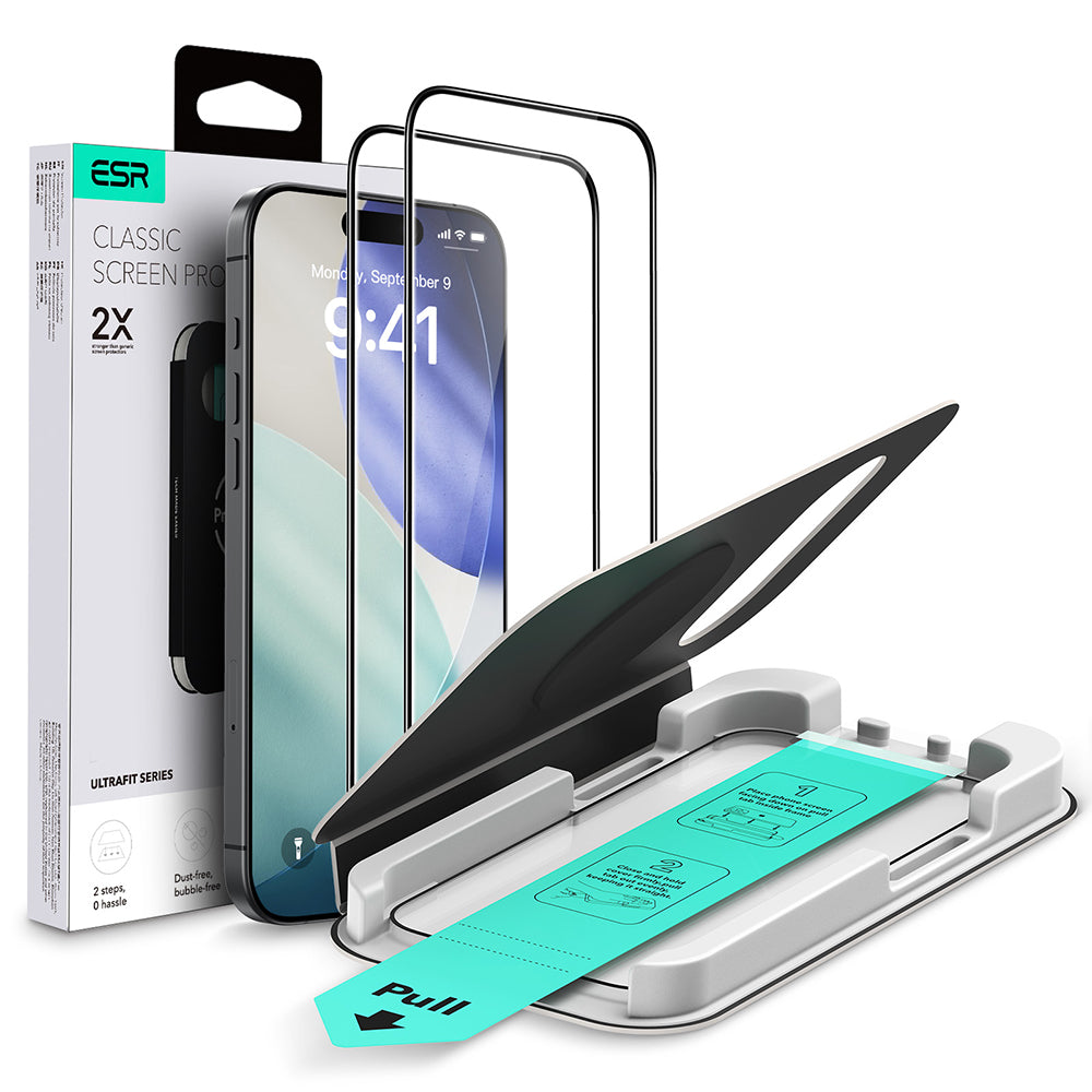 Zaštitna folija za ekran ESR UltraFit Classic za Apple iPhone 18 Pro / 17 Pro, Kaljeno staklo, Full Glue, Set od 2 komada, Crna