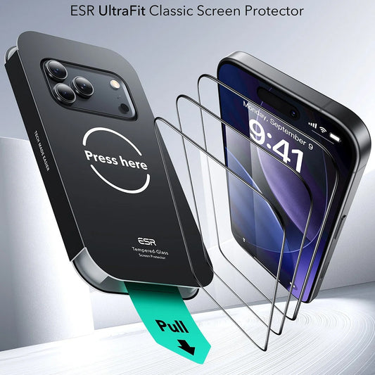 Zaštitna folija ESR UltraFit za ekran Apple iPhone 17 Pro, Kaljeno staklo, Full Glue, Set od 3 komada