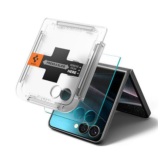 Zaštitna folija za vanjski ekran Spigen GlastR EZ FIT za Samsung Galaxy Z Flip7 F766, Kaljeno staklo, Full Glue, Set 2 komada AGL09585