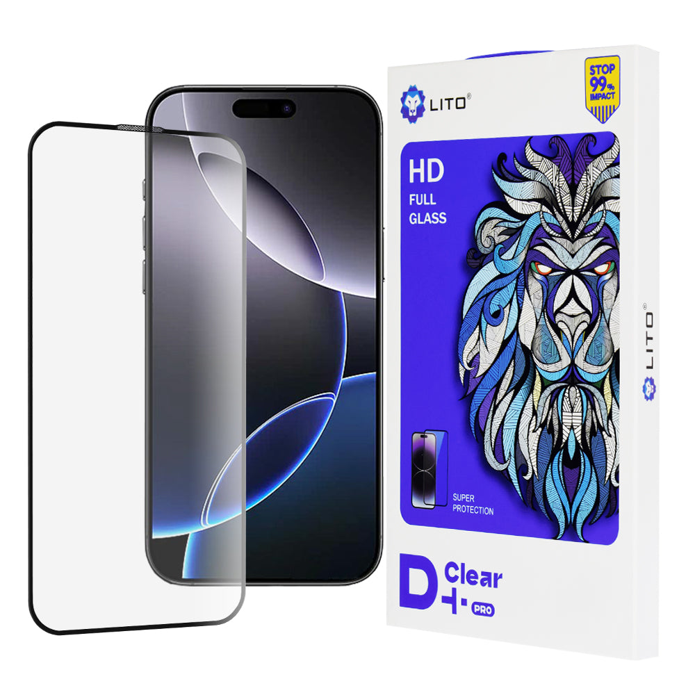 Zaštitna folija za ekran Lito D+ Pro za Apple iPhone 16 Pro Max, Kaljeno staklo, Full Glue, Crna