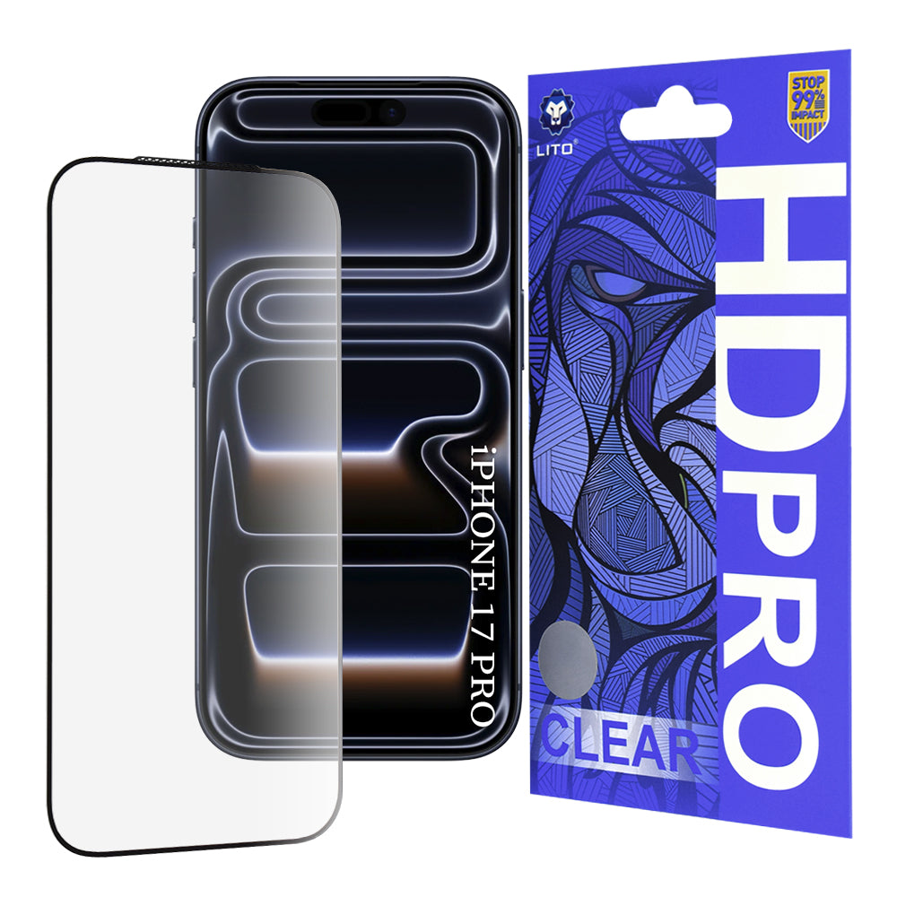 Zaštitna folija za ekran Lito HD Pro Clear za Apple iPhone 17 Pro, Kaljeno staklo, Full Glue, Crna