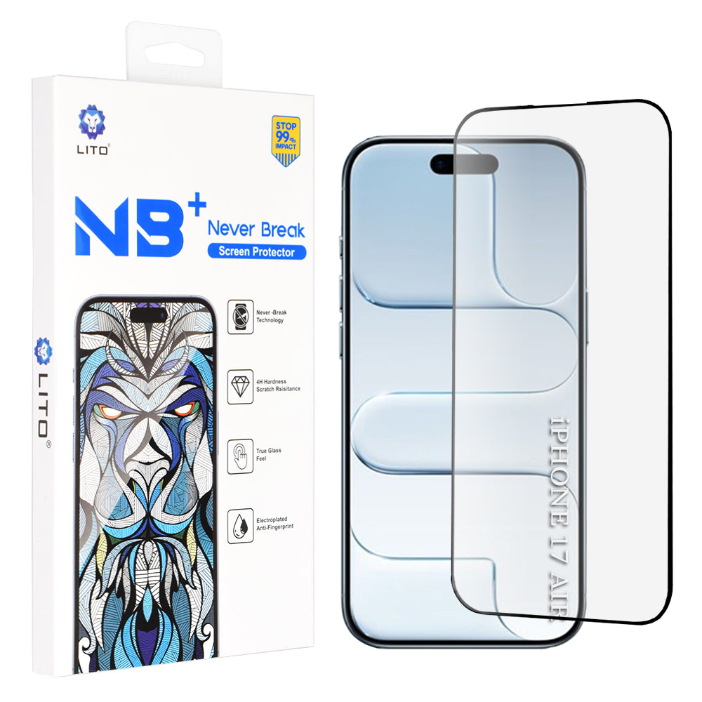 Zaštitna folija za ekran Lito NB za Apple iPhone 17 Air, Kaljeno staklo, Full Glue, Crna
