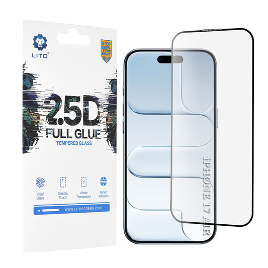 Zaštitna folija za ekran Lito za Apple iPhone 17 Air, Kaljeno staklo, Full Glue, 2.5D, Crna