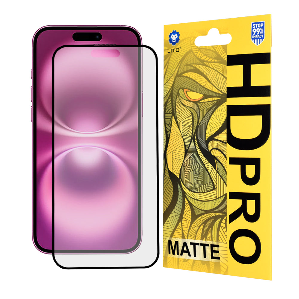 Zaštitna folija za ekran Matte Lito HD Pro za Apple iPhone 16 Plus, Kaljeno staklo, Puna ljepila, Crna