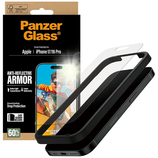 Zaštitna folija za ekran Matte PanzerGlass Armor EasyAligner za Apple iPhone 17 / 16 Pro, Kaljeno staklo, Full Glue