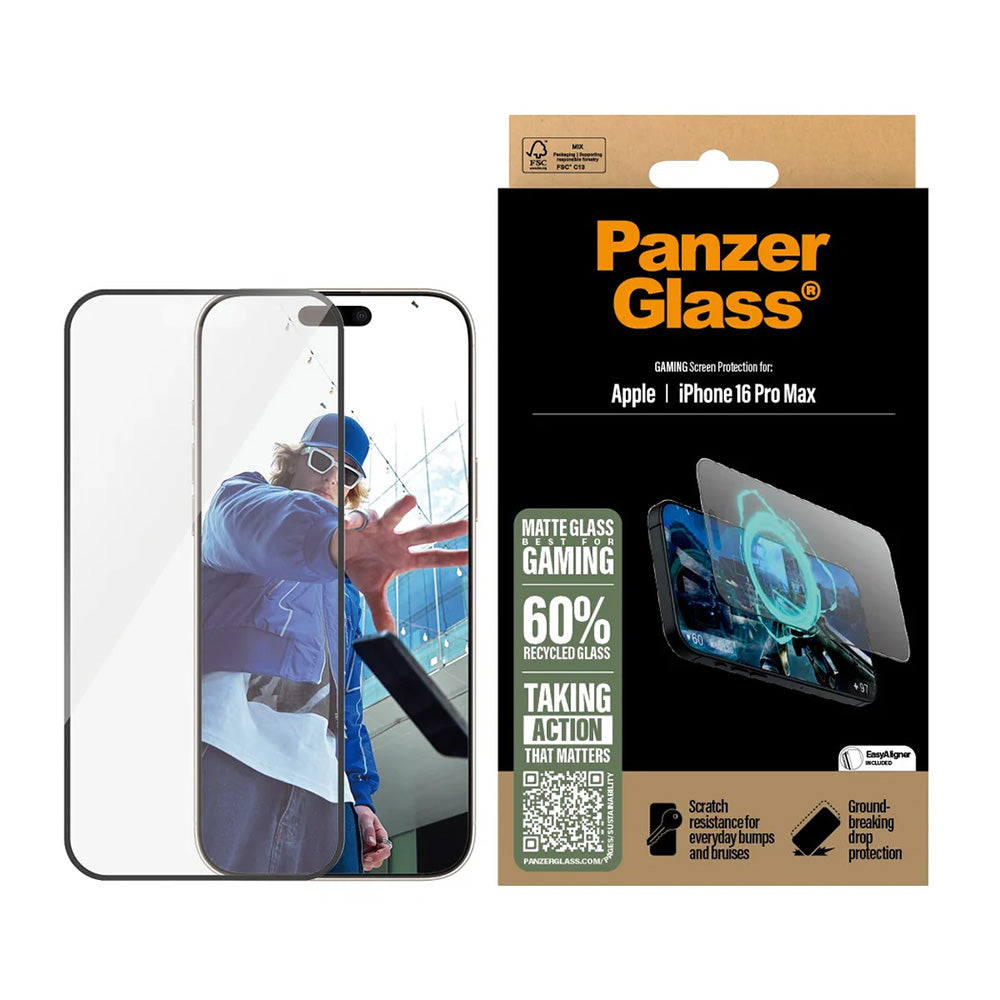 Zaštitna folija za ekran Matte PanzerGlass Ultra-Wide Fit Gaming za Apple iPhone 16 Pro Max, Kaljeno staklo, Full Glue, Crna