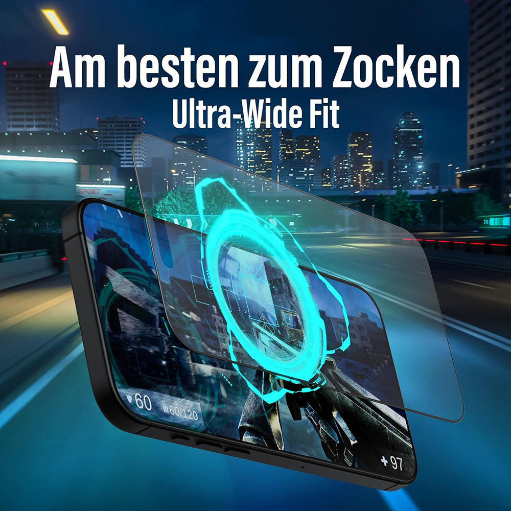 Zaštitna folija za ekran Matte PanzerGlass Ultra-Wide Fit Gaming za Apple iPhone 16 Pro, Kaljeno staklo, Full Glue, Crna