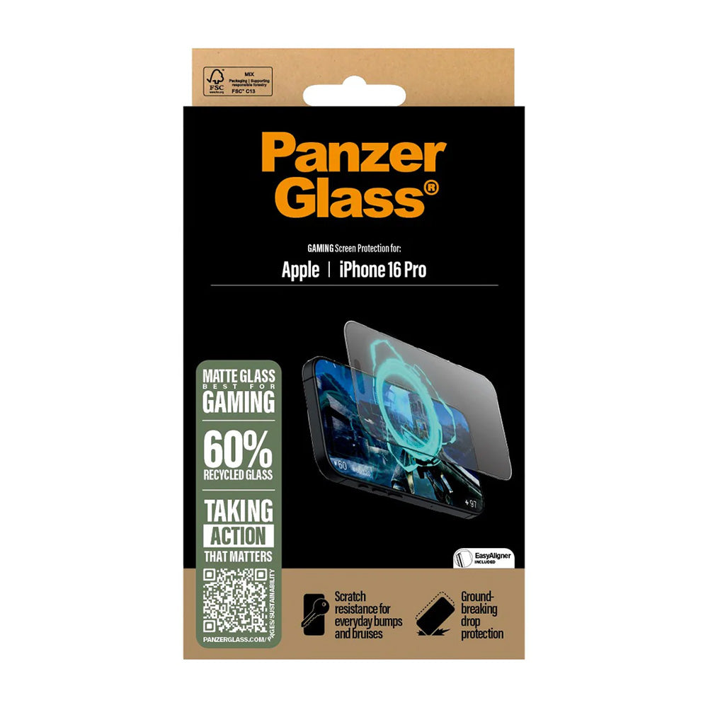 Zaštitna folija za ekran Matte PanzerGlass Ultra-Wide Fit Gaming za Apple iPhone 16 Pro, Kaljeno staklo, Full Glue, Crna