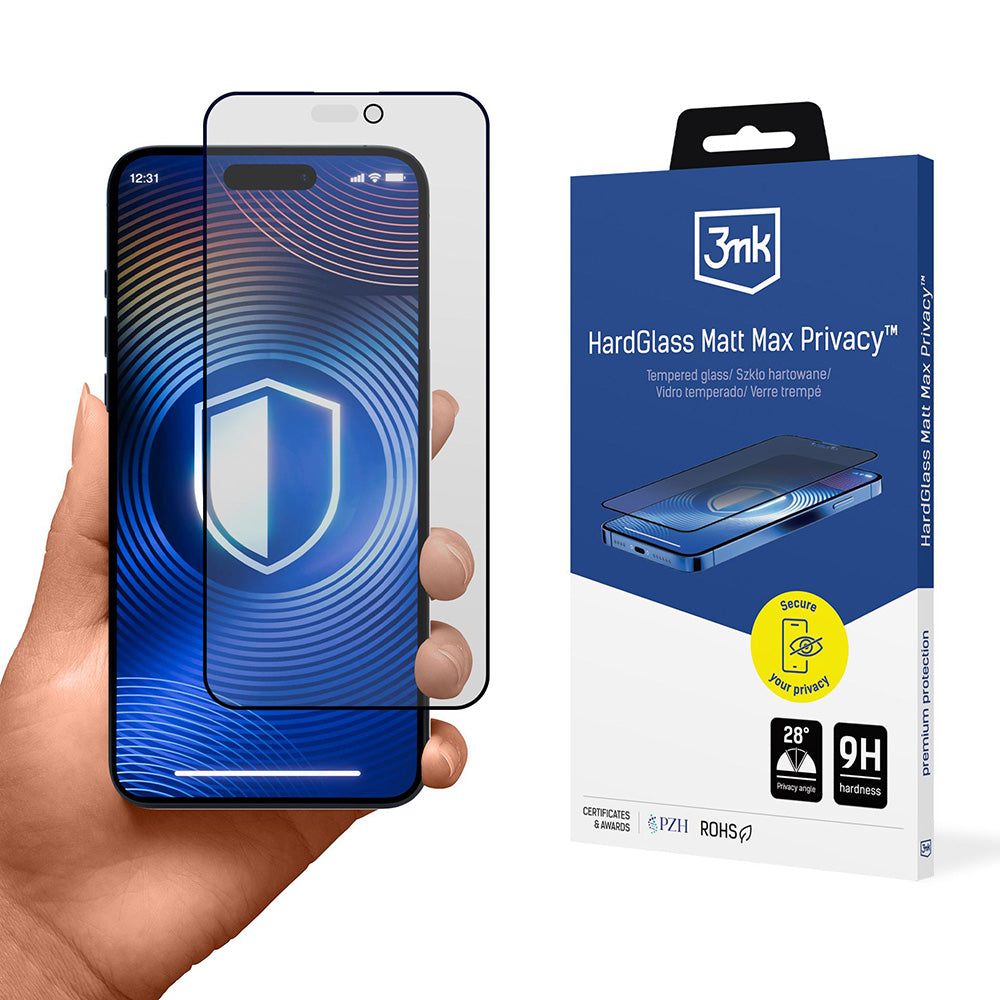 Zaštitna folija Matte Privacy 3MK HardGlass Max za Apple iPhone 17 Pro, Kaljeno staklo, Full Glue