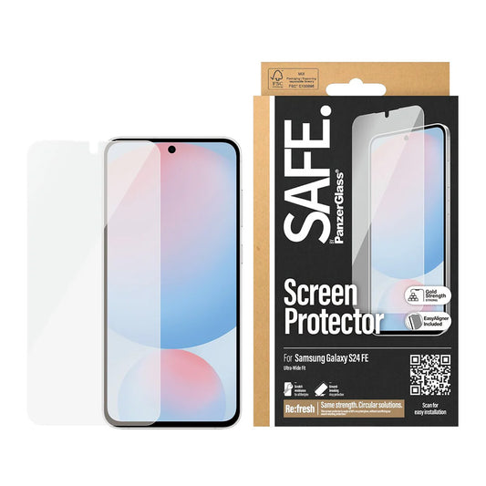 Zaštitna folija za ekran PanzerGlass Safe. Ultra-Wide Fit EasyAligner za Samsung Galaxy S24 FE S721, Kaljeno staklo, Full Glue
