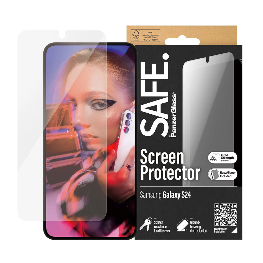 Zaštitna folija za ekran PanzerGlass Safe. Ultra-Wide Fit EasyAligner za Samsung Galaxy S24 S921, Kaljeno staklo, Full Glue