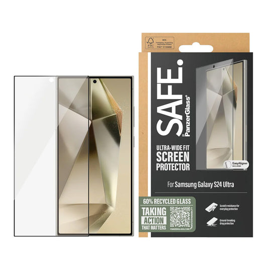 Zaštitna folija za ekran PanzerGlass Safe. Ultra-Wide Fit EasyAligner za Samsung Galaxy S24 Ultra S928, Kaljeno staklo, Full Glue, Crna