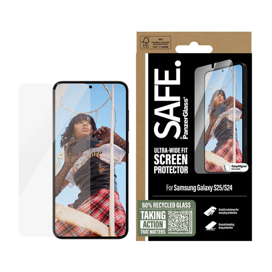 Zaštitna folija za ekran PanzerGlass Safe. Ultra-Wide Fit EasyAligner za Samsung Galaxy S25 S931 / S24 S921, Kaljeno staklo, Full Glue