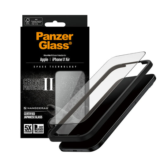 Zaštitna folija za ekran PanzerGlass Ultra-Wide Ceramic II EasyAligner za Apple iPhone 17 Air, Kaljeno staklo, Full Glue, Crna