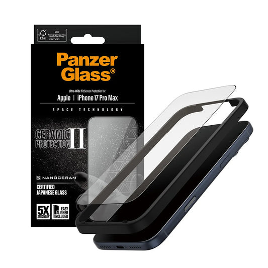 Zaštitna folija za ekran PanzerGlass Ultra-Wide Ceramic II EasyAligner za Apple iPhone 17 Pro Max, Kaljeno staklo, Full Glue, Crna