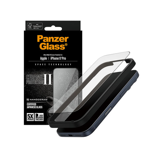 Zaštitna folija za ekran PanzerGlass Ultra-Wide Ceramic II EasyAligner za Apple iPhone 17 Pro, Kaljeno staklo, Full Glue, Crna
