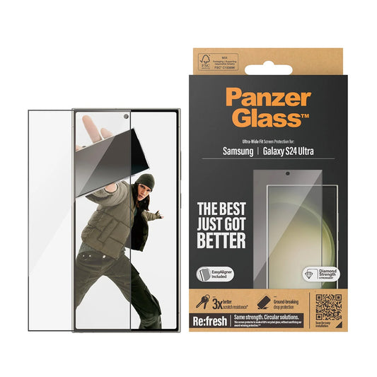 Zaštitna folija za ekran PanzerGlass Ultra-Wide Fit EasyAligner za Samsung Galaxy S24 Ultra S928, Kaljeno staklo, Full Glue, Crna