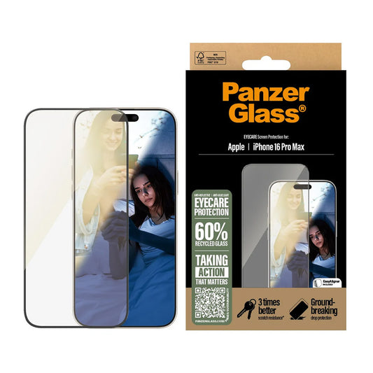 Zaštitna folija za ekran PanzerGlass Ultra-Wide Fit EyeCare za Apple iPhone 16 Pro Max, Kaljeno staklo, Full Glue, Crna
