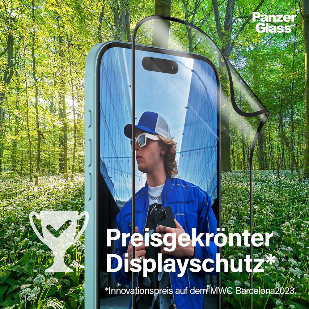 Zaštitna folija za ekran PanzerGlass Ultra-Wide Fit EyeCare za Apple iPhone 16 Pro, Kaljeno staklo, Full Glue, Crna
