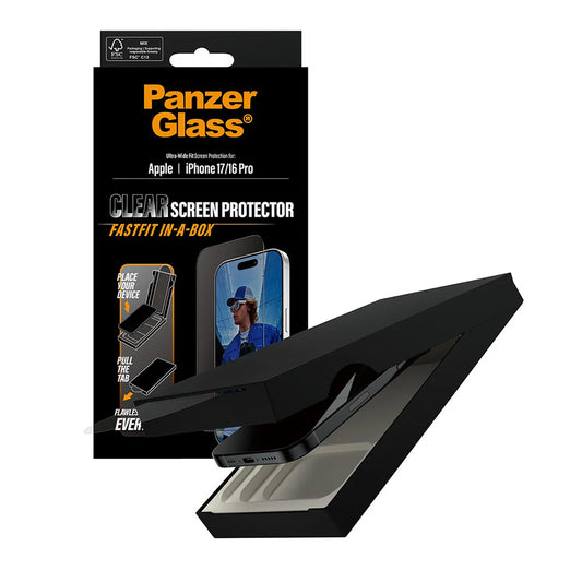 Zaštitna folija za ekran PanzerGlass Ultra-Wide Fit Fastfit za Apple iPhone 17 / 16 Pro, Kaljeno staklo, Full Glue, Crna