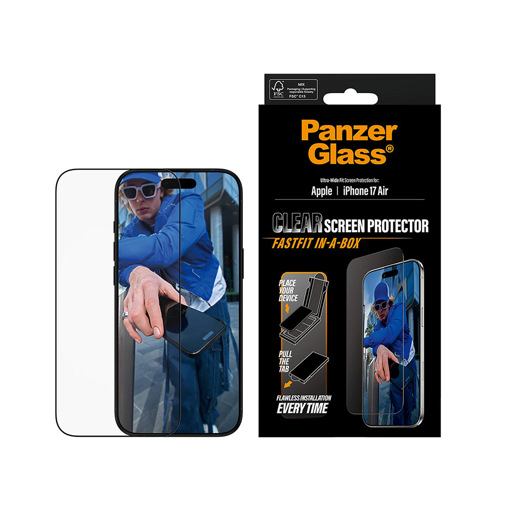 Zaštitna folija za ekran PanzerGlass Ultra-Wide Fit Fastfit za Apple iPhone 17 Air, Kaljeno staklo, Full Glue, Crna