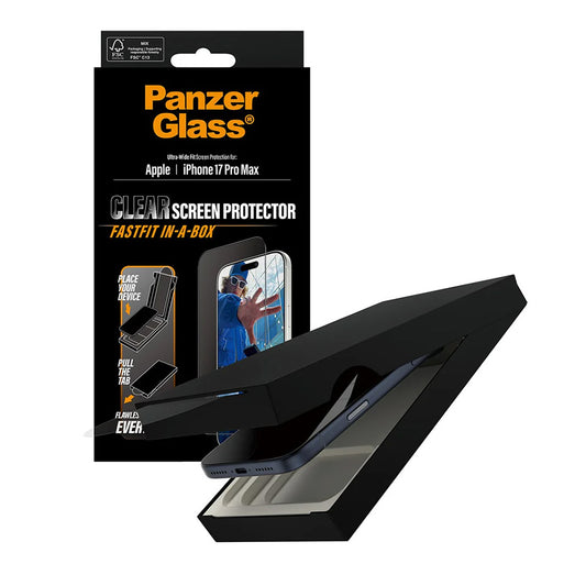Zaštitna folija za ekran PanzerGlass Ultra-Wide Fit Fastfit za Apple iPhone 17 Pro Max, Kaljeno staklo, Full Glue, Crna