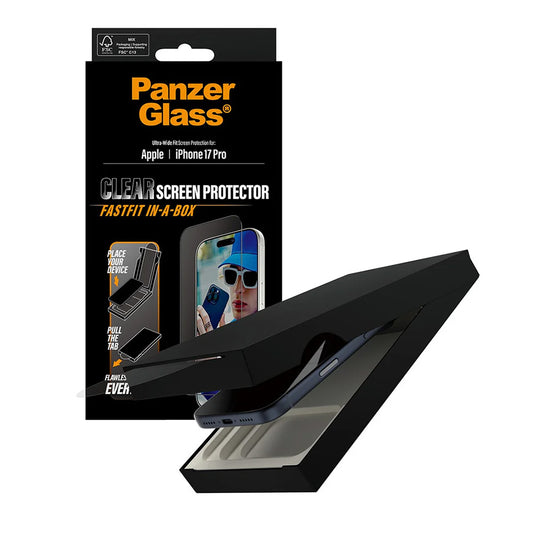 Zaštitna folija za ekran PanzerGlass Ultra-Wide Fit Fastfit za Apple iPhone 17 Pro, Kaljeno staklo, Full Glue, Crna