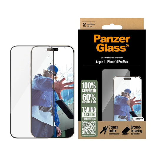 Zaštitna folija za ekran PanzerGlass Ultra-Wide Fit za Apple iPhone 16 Pro Max, Kaljeno staklo, Full Glue, Crna