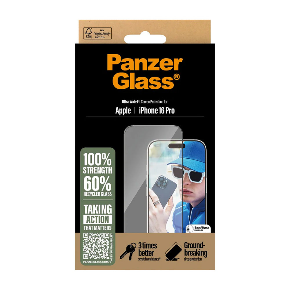 Zaštitna folija za ekran PanzerGlass Ultra-Wide Fit za Apple iPhone 16 Pro, Kaljeno staklo, Full Glue, Crna