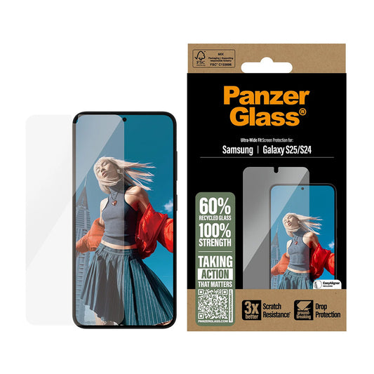 Zaštitna folija za ekran PanzerGlass Ultra-Wide Fit za Samsung Galaxy S25 S931 / S24 S921, Kaljeno staklo, Full Glue